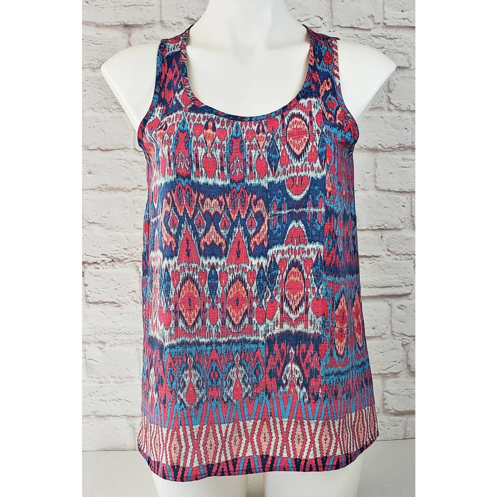 Everly Ikat Print Tulip Back Sleeveless Top/Tank with Tulip Back ~ Size Small
